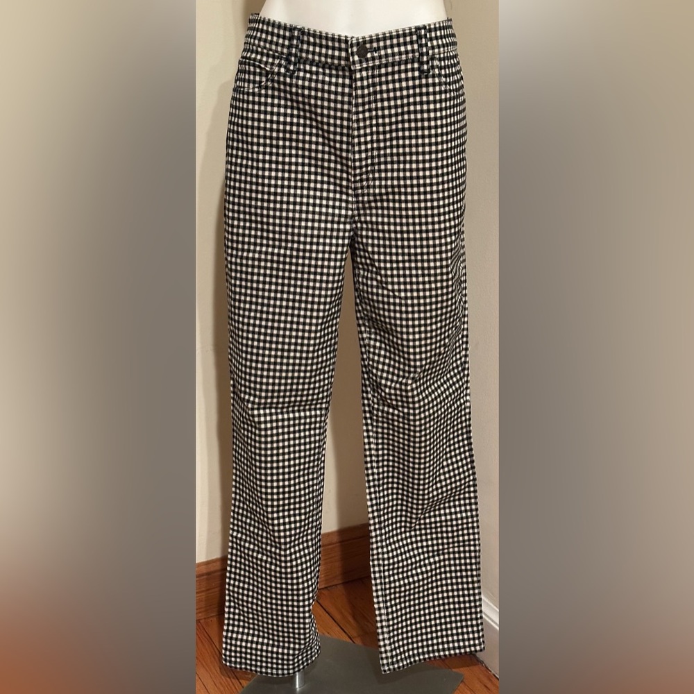 TALBOTS White & Black Checkered High Waist Straight Leg  Casual Pants Sz 12